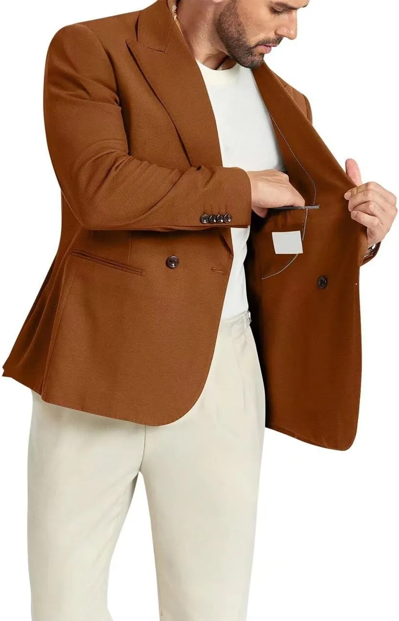 Men's Blazer Knitted Jacket Casual Light Weight Slim Fit Formal Wedding Prom Suit Retro Double-Breasted Jackets Sport Coats