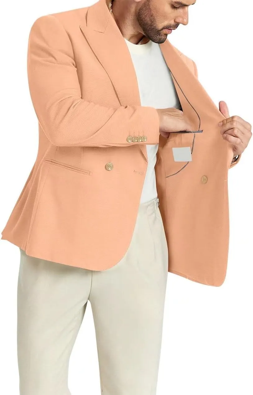 Men's Blazer Knitted Jacket Casual Light Weight Slim Fit Formal Wedding Prom Suit Retro Double-Breasted Jackets Sport Coats