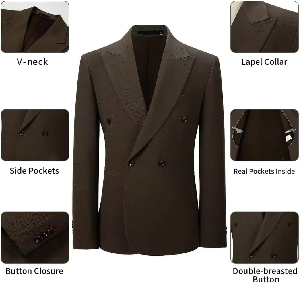 Men's Blazer Knitted Jacket Casual Light Weight Slim Fit Formal Wedding Prom Suit Retro Double-Breasted Jackets Sport Coats