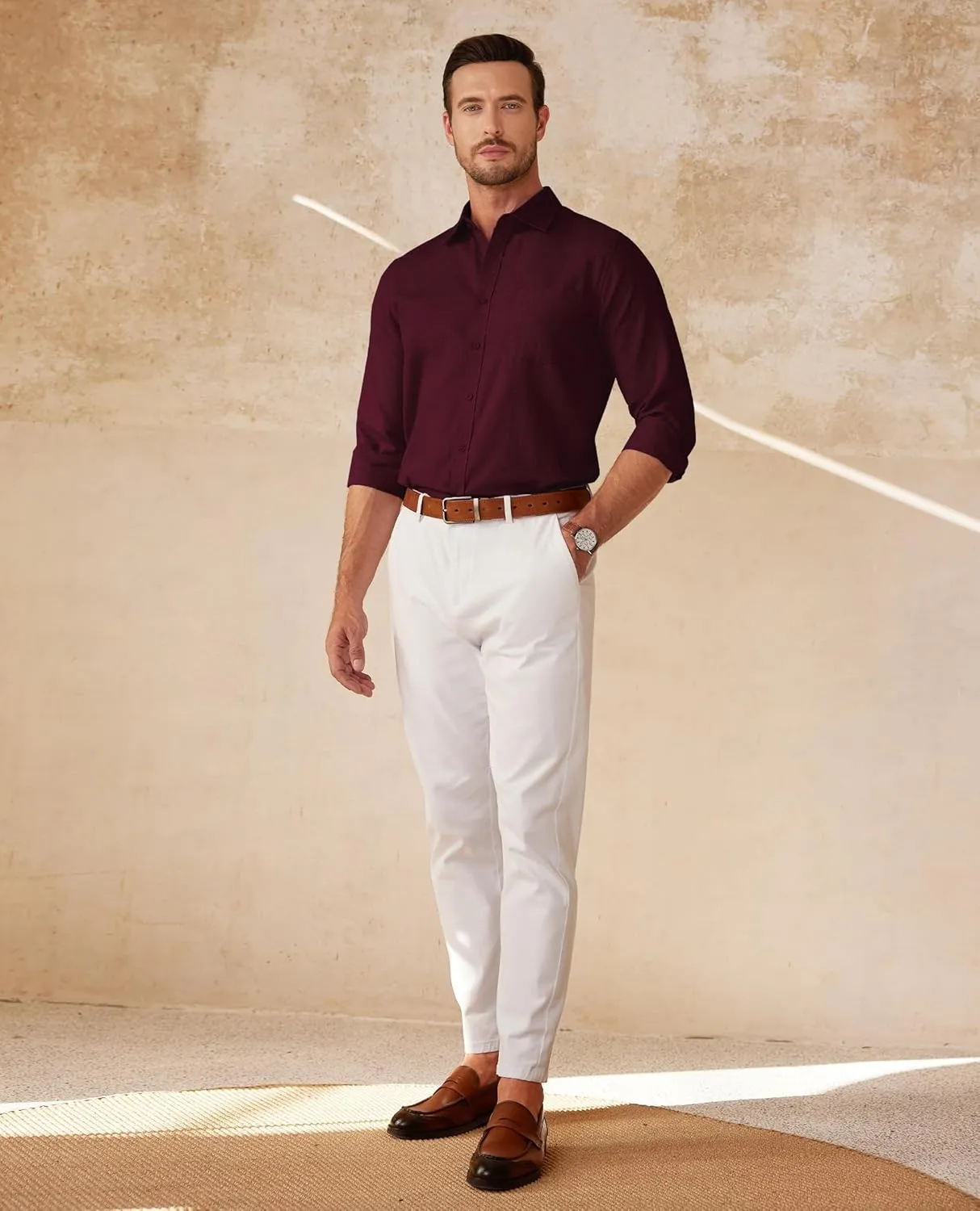 Mens Button Down Shirt Casual Oxford Shirts Untucked Dress Shirt for Men Long Sleeve Button Up Shirt with Pocket