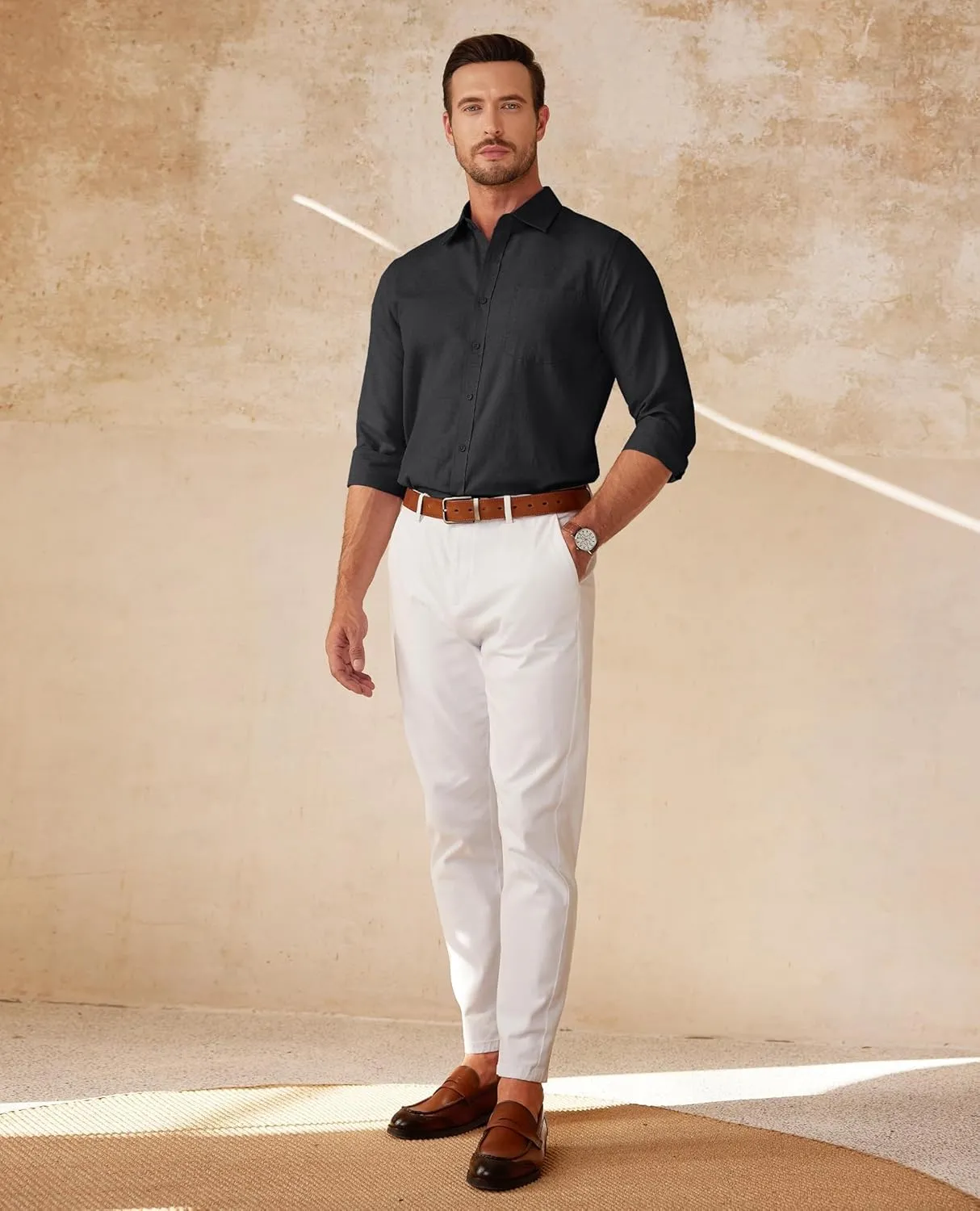 Mens Button Down Shirt Casual Oxford Shirts Untucked Dress Shirt for Men Long Sleeve Button Up Shirt with Pocket
