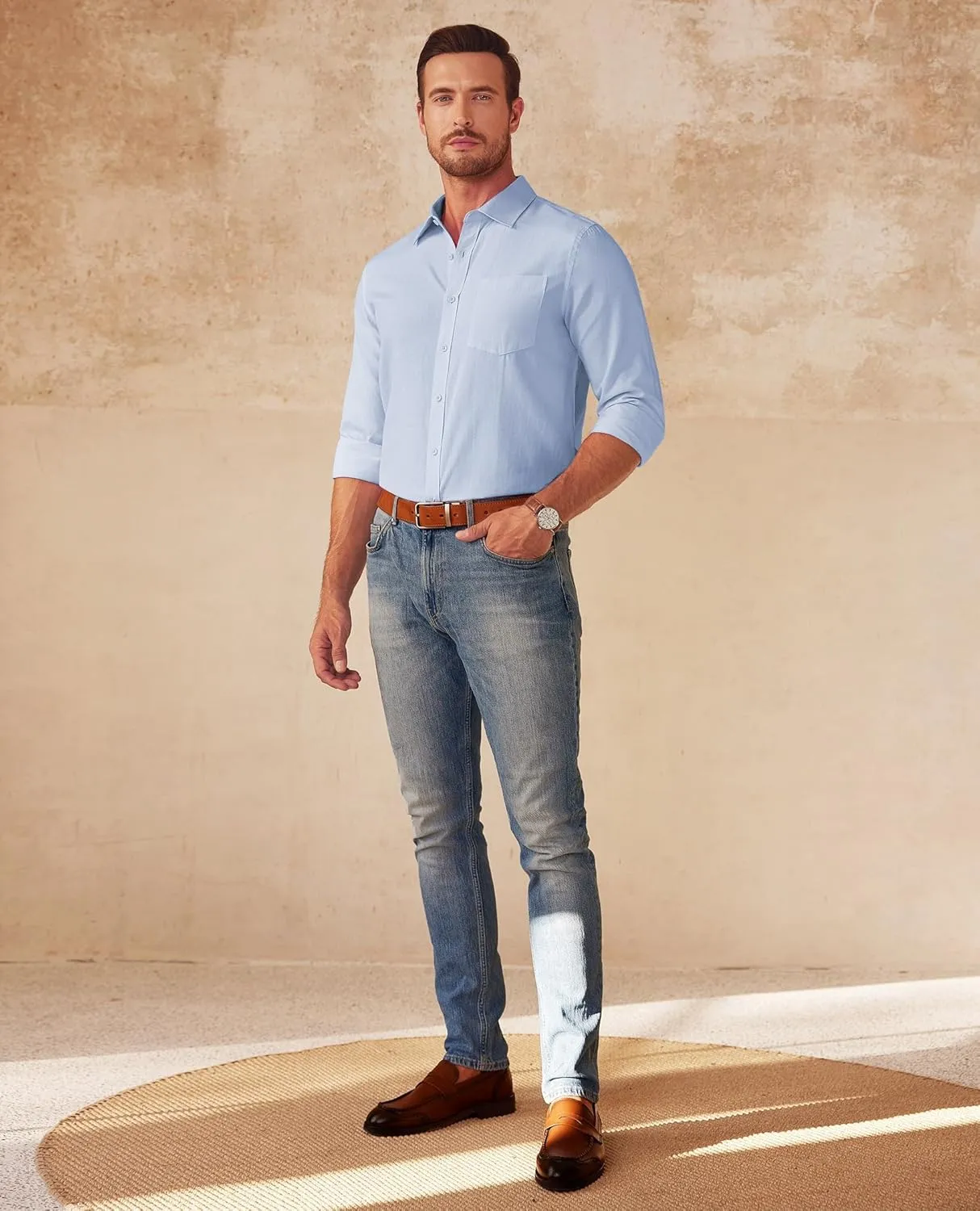 Mens Button Down Shirt Casual Oxford Shirts Untucked Dress Shirt for Men Long Sleeve Button Up Shirt with Pocket