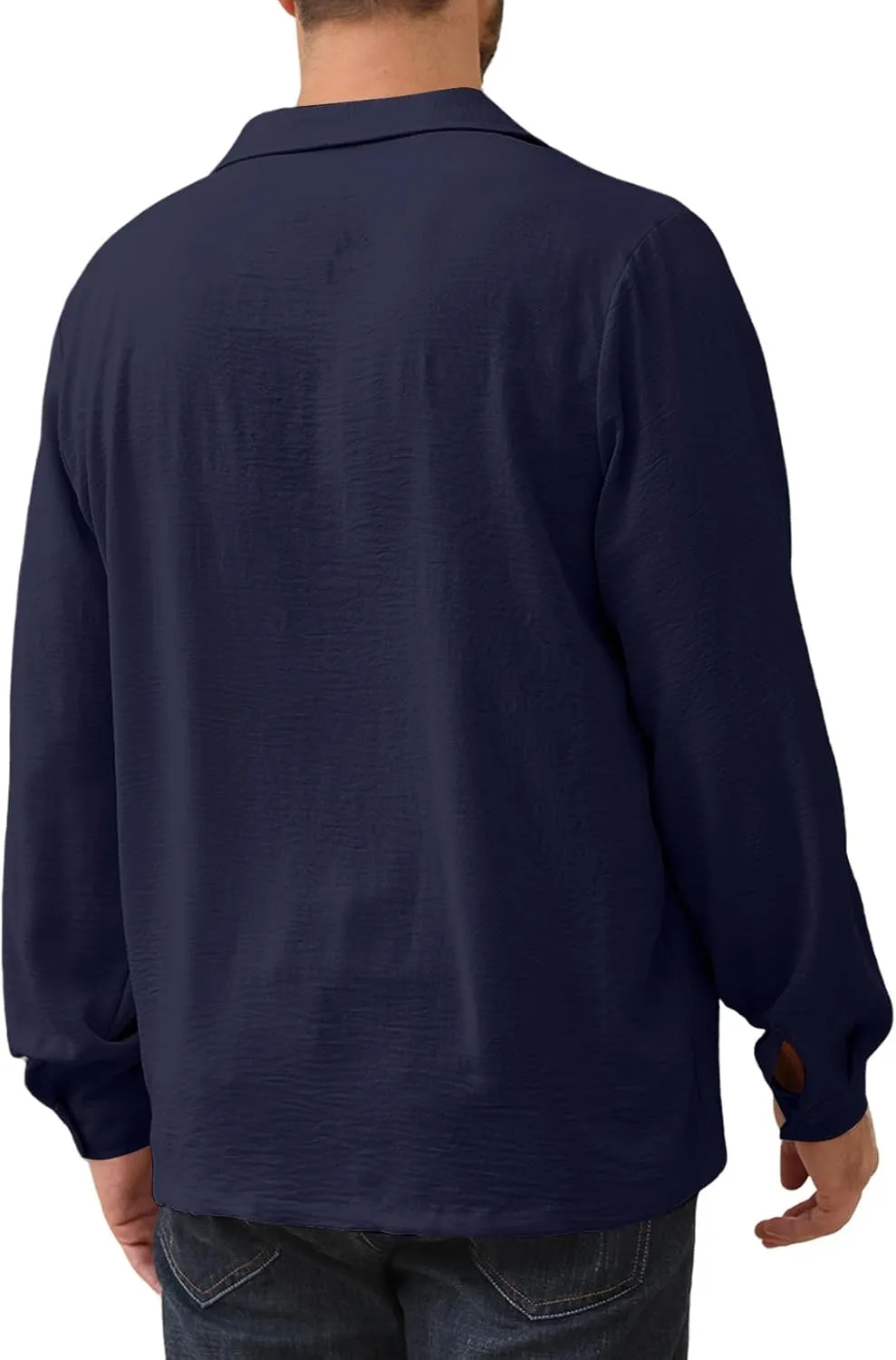 Mens Fashion Polo Shirts Long Sleeve Button Up T Shirts Summer Beach V-Neck Casual Shirts Solid Colour Tops