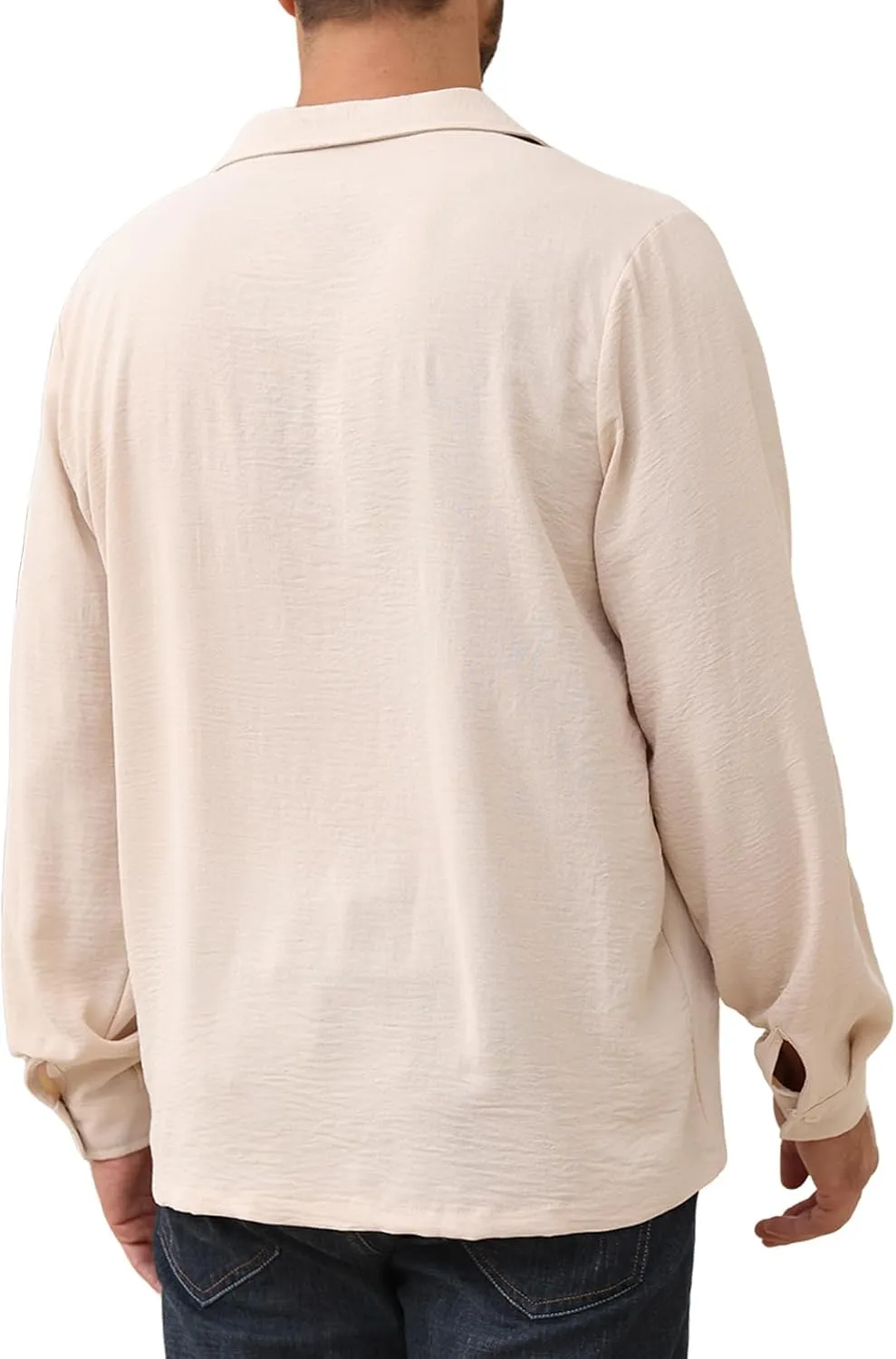 Mens Fashion Polo Shirts Long Sleeve Button Up T Shirts Summer Beach V-Neck Casual Shirts Solid Colour Tops