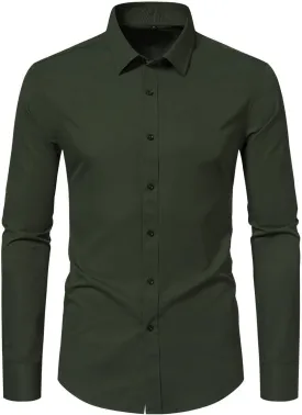 Men's Long Sleeve Button Up Shirts Solid Slim Fit Casual Business Formal Dress Shirt