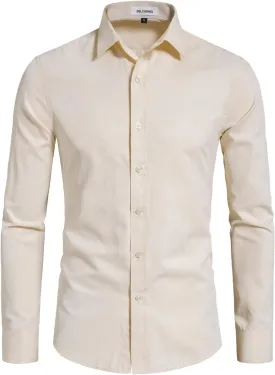Men's Long Sleeve Button Up Shirts Solid Slim Fit Casual Business Formal Dress Shirt