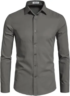 Men's Long Sleeve Button Up Shirts Solid Slim Fit Casual Business Formal Dress Shirt
