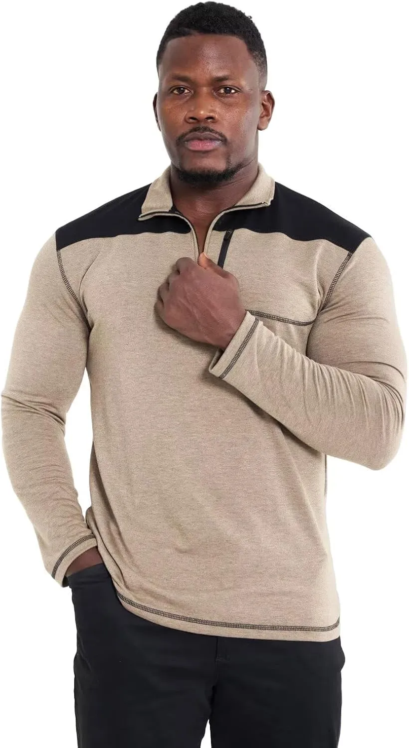 Mens Long Sleeve Polo Shirts Color Block Golf Shirt Quarter Zip Pullover Athletic T Shirts with Pocket
