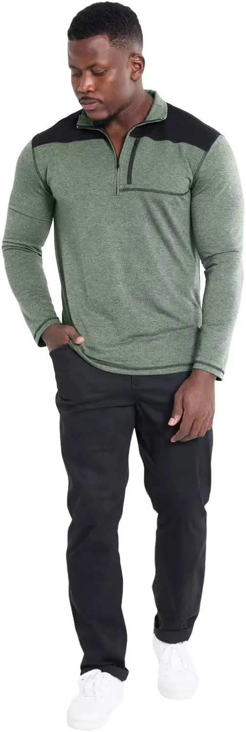 Mens Long Sleeve Polo Shirts Color Block Golf Shirt Quarter Zip Pullover Athletic T Shirts with Pocket