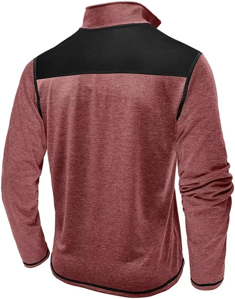 Mens Long Sleeve Polo Shirts Color Block Golf Shirt Quarter Zip Pullover Athletic T Shirts with Pocket