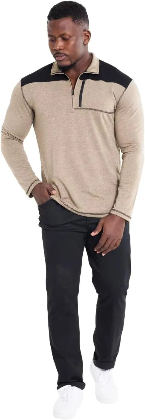 Mens Long Sleeve Polo Shirts Color Block Golf Shirt Quarter Zip Pullover Athletic T Shirts with Pocket