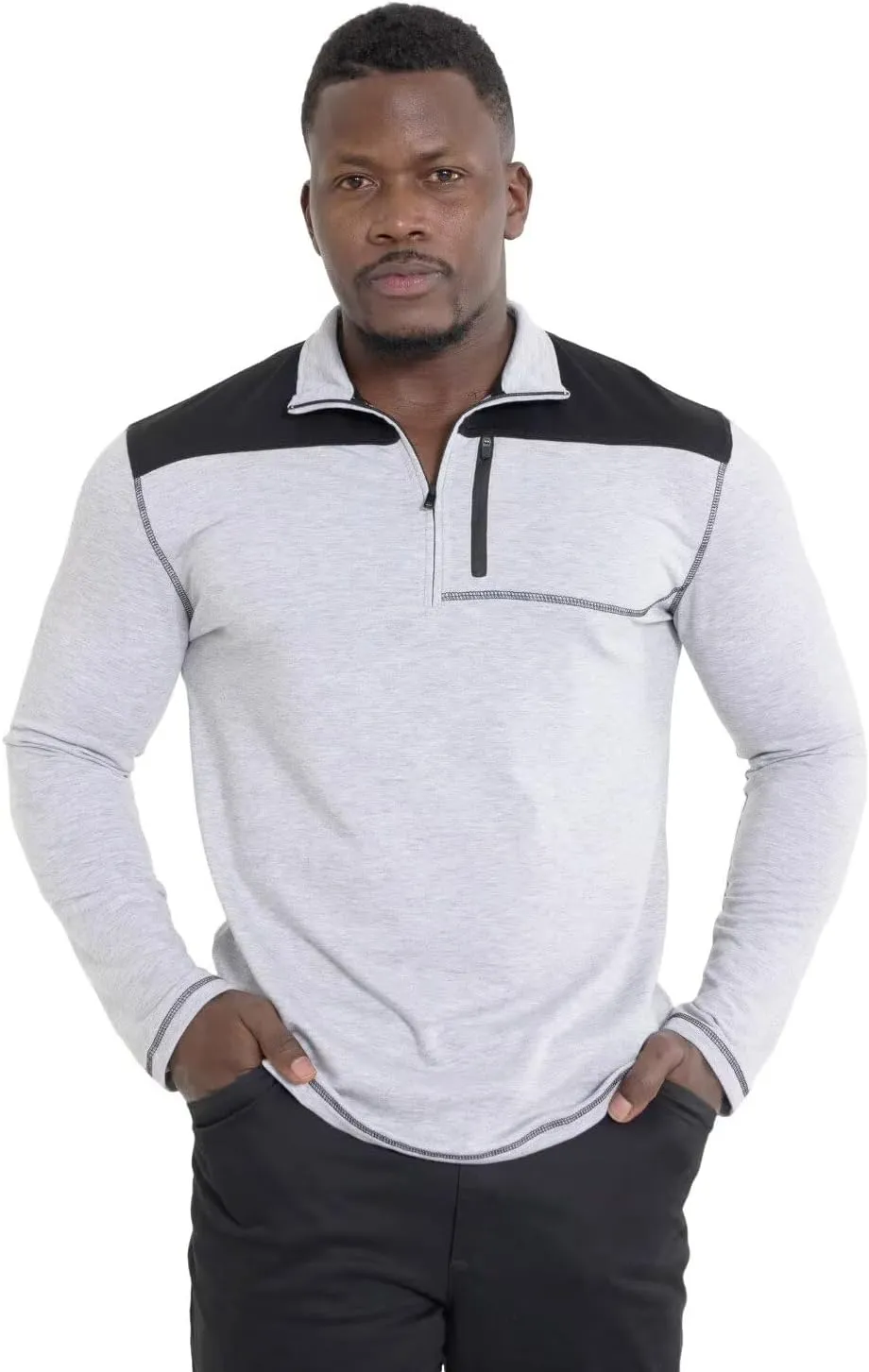 Mens Long Sleeve Polo Shirts Color Block Golf Shirt Quarter Zip Pullover Athletic T Shirts with Pocket