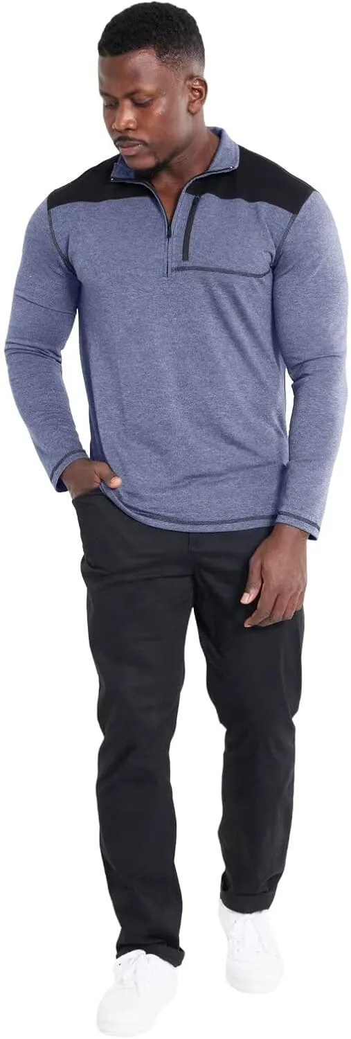 Mens Long Sleeve Polo Shirts Color Block Golf Shirt Quarter Zip Pullover Athletic T Shirts with Pocket