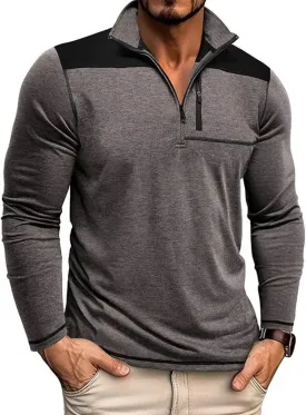 Mens Long Sleeve Polo Shirts Color Block Golf Shirt Quarter Zip Pullover Athletic T Shirts with Pocket
