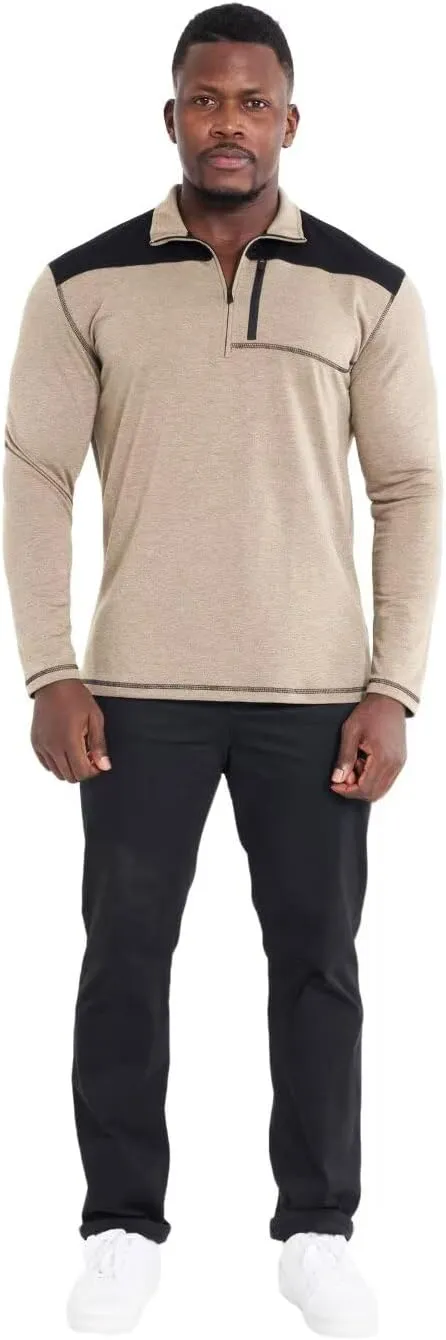 Mens Long Sleeve Polo Shirts Color Block Golf Shirt Quarter Zip Pullover Athletic T Shirts with Pocket