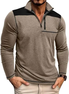 Mens Long Sleeve Polo Shirts Color Block Golf Shirt Quarter Zip Pullover Athletic T Shirts with Pocket