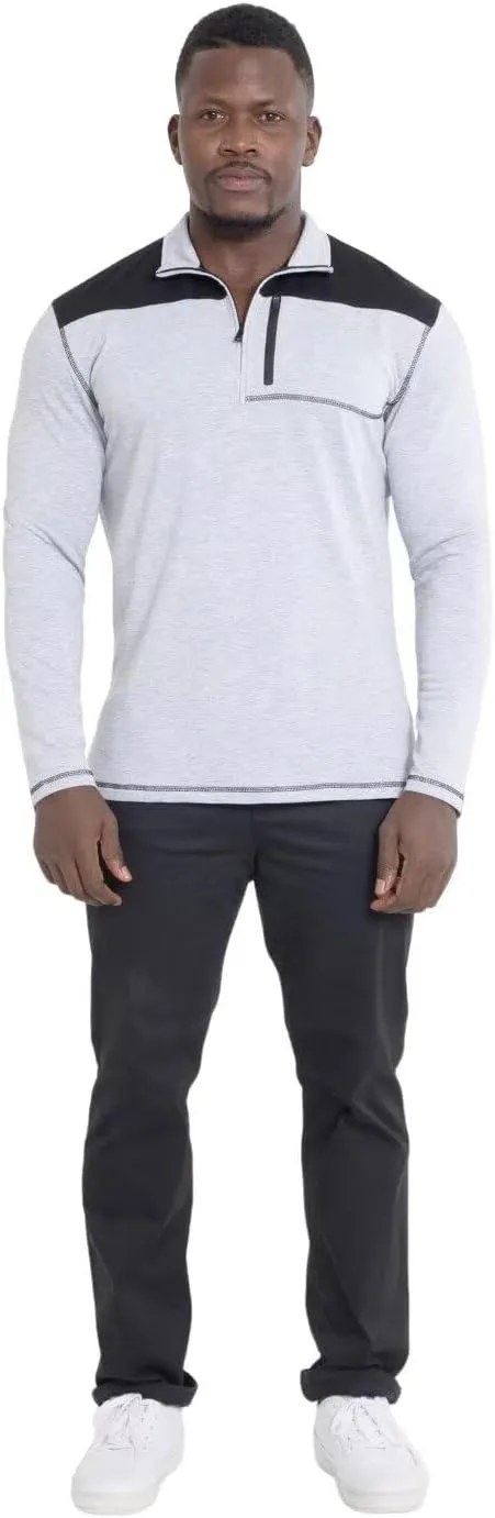 Mens Long Sleeve Polo Shirts Color Block Golf Shirt Quarter Zip Pullover Athletic T Shirts with Pocket