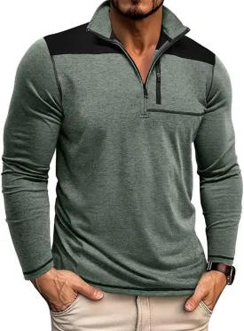 Mens Long Sleeve Polo Shirts Color Block Golf Shirt Quarter Zip Pullover Athletic T Shirts with Pocket