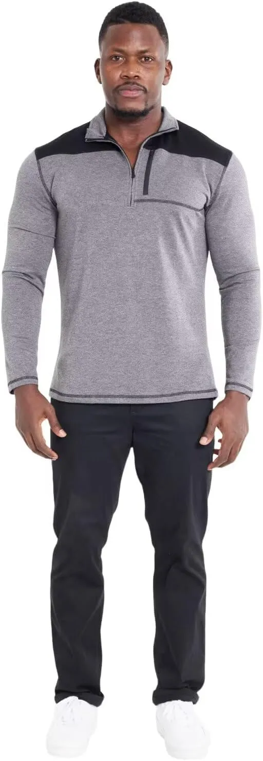 Mens Long Sleeve Polo Shirts Color Block Golf Shirt Quarter Zip Pullover Athletic T Shirts with Pocket