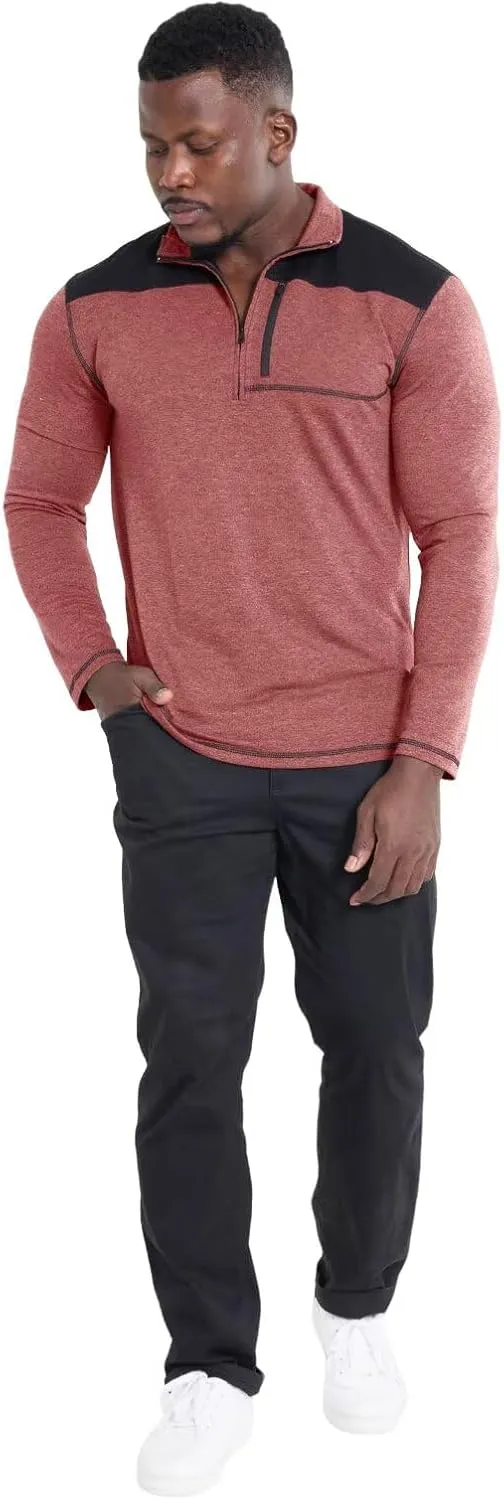 Mens Long Sleeve Polo Shirts Color Block Golf Shirt Quarter Zip Pullover Athletic T Shirts with Pocket