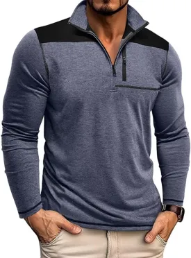 Mens Long Sleeve Polo Shirts Color Block Golf Shirt Quarter Zip Pullover Athletic T Shirts with Pocket