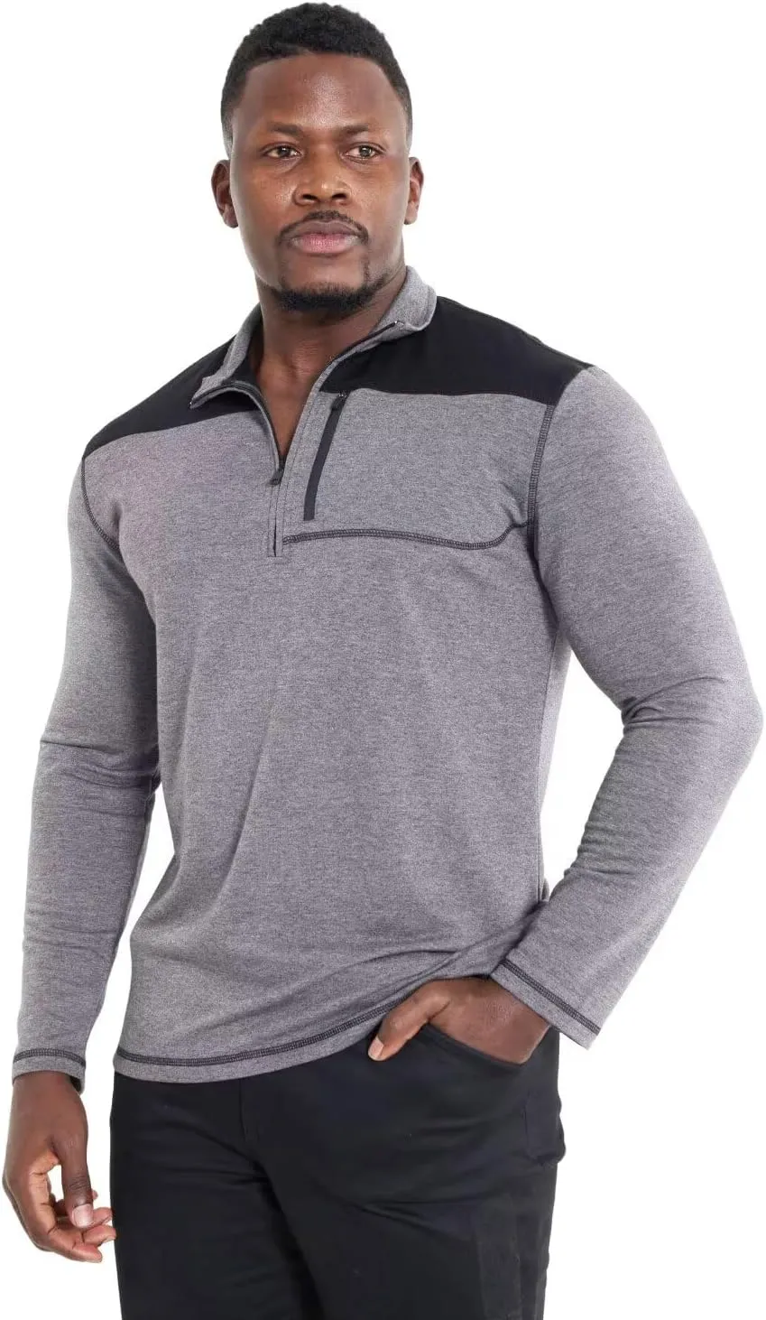 Mens Long Sleeve Polo Shirts Color Block Golf Shirt Quarter Zip Pullover Athletic T Shirts with Pocket