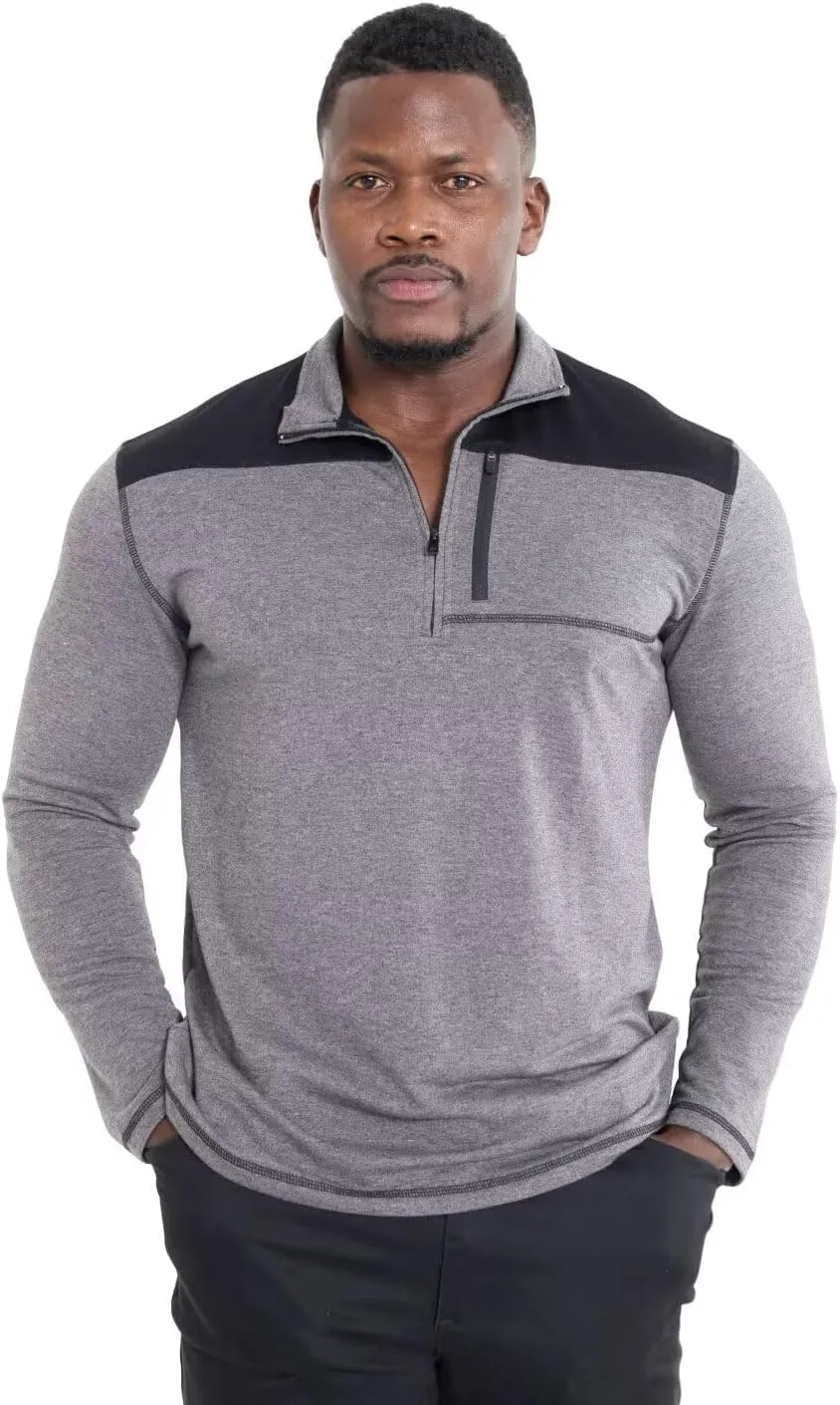 Mens Long Sleeve Polo Shirts Color Block Golf Shirt Quarter Zip Pullover Athletic T Shirts with Pocket