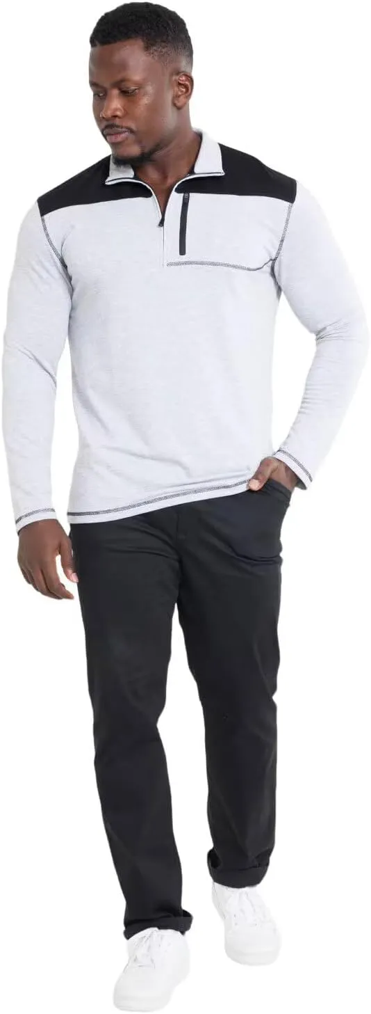 Mens Long Sleeve Polo Shirts Color Block Golf Shirt Quarter Zip Pullover Athletic T Shirts with Pocket