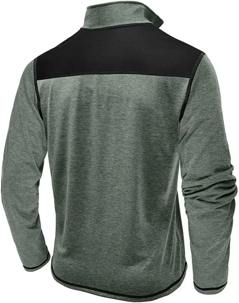 Mens Long Sleeve Polo Shirts Color Block Golf Shirt Quarter Zip Pullover Athletic T Shirts with Pocket
