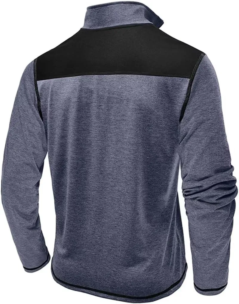 Mens Long Sleeve Polo Shirts Color Block Golf Shirt Quarter Zip Pullover Athletic T Shirts with Pocket