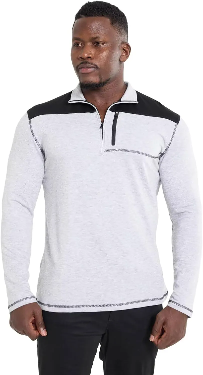 Mens Long Sleeve Polo Shirts Color Block Golf Shirt Quarter Zip Pullover Athletic T Shirts with Pocket