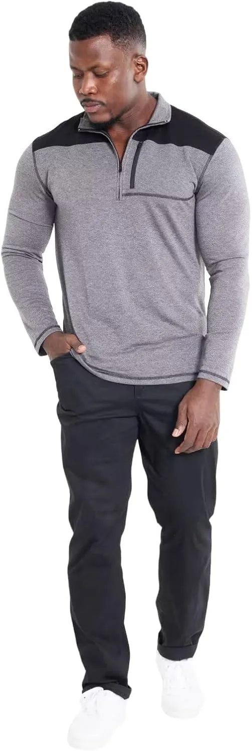 Mens Long Sleeve Polo Shirts Color Block Golf Shirt Quarter Zip Pullover Athletic T Shirts with Pocket