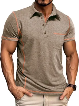 Mens Polo Shirts Short Sleeve Collared Button Polos Moisture Wicking Business Casual Work Golf Shirt with Pocket