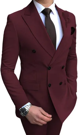 Men's Suits 2 Pieces Double Breasted Regular Fit Notch Lapel Solid Prom Tuxedos Wedding (Blazer Pants)