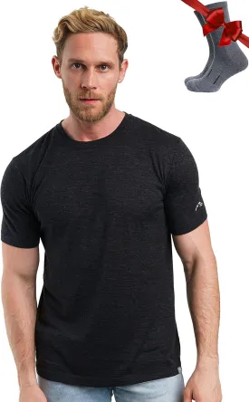 Merino.tech Merino Wool T-Shirt Mens - 100% Organic Merino Wool Undershirt Thermal Shirts for Men and Hiking Socks