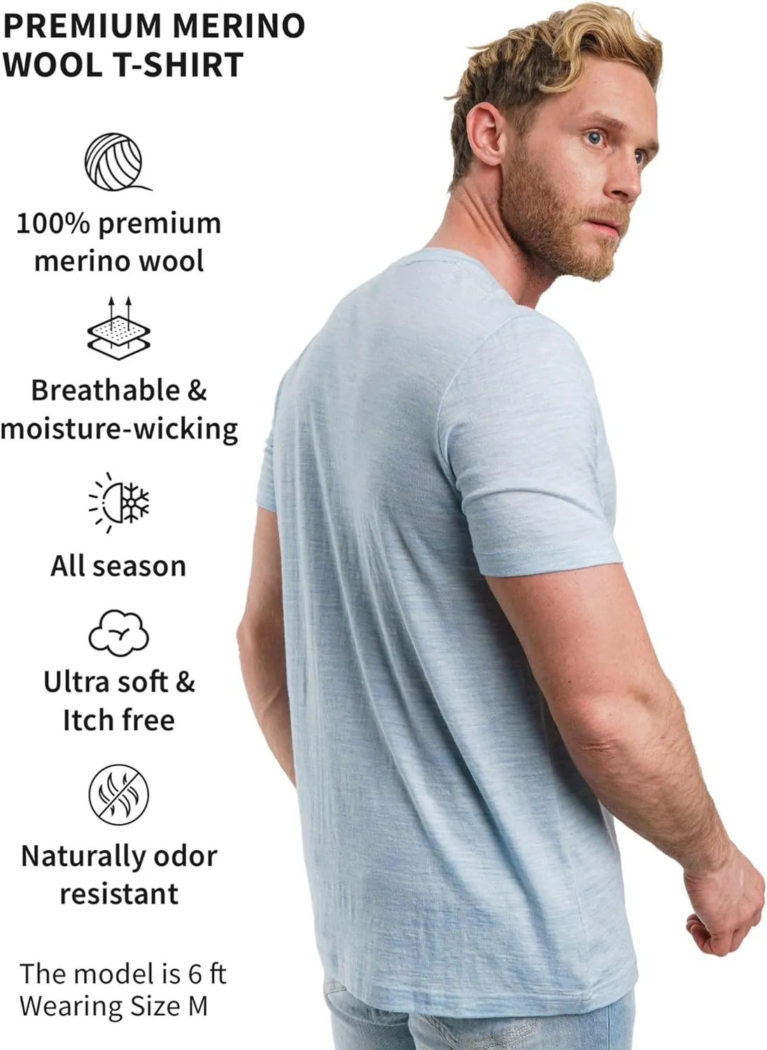 Merino.tech Merino Wool T-Shirt Mens - 100% Organic Merino Wool Undershirt Thermal Shirts for Men and Hiking Socks