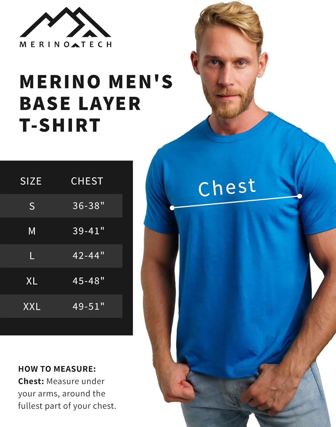 Merino.tech Merino Wool T-Shirt Mens - 100% Organic Merino Wool Undershirt Thermal Shirts for Men and Hiking Socks