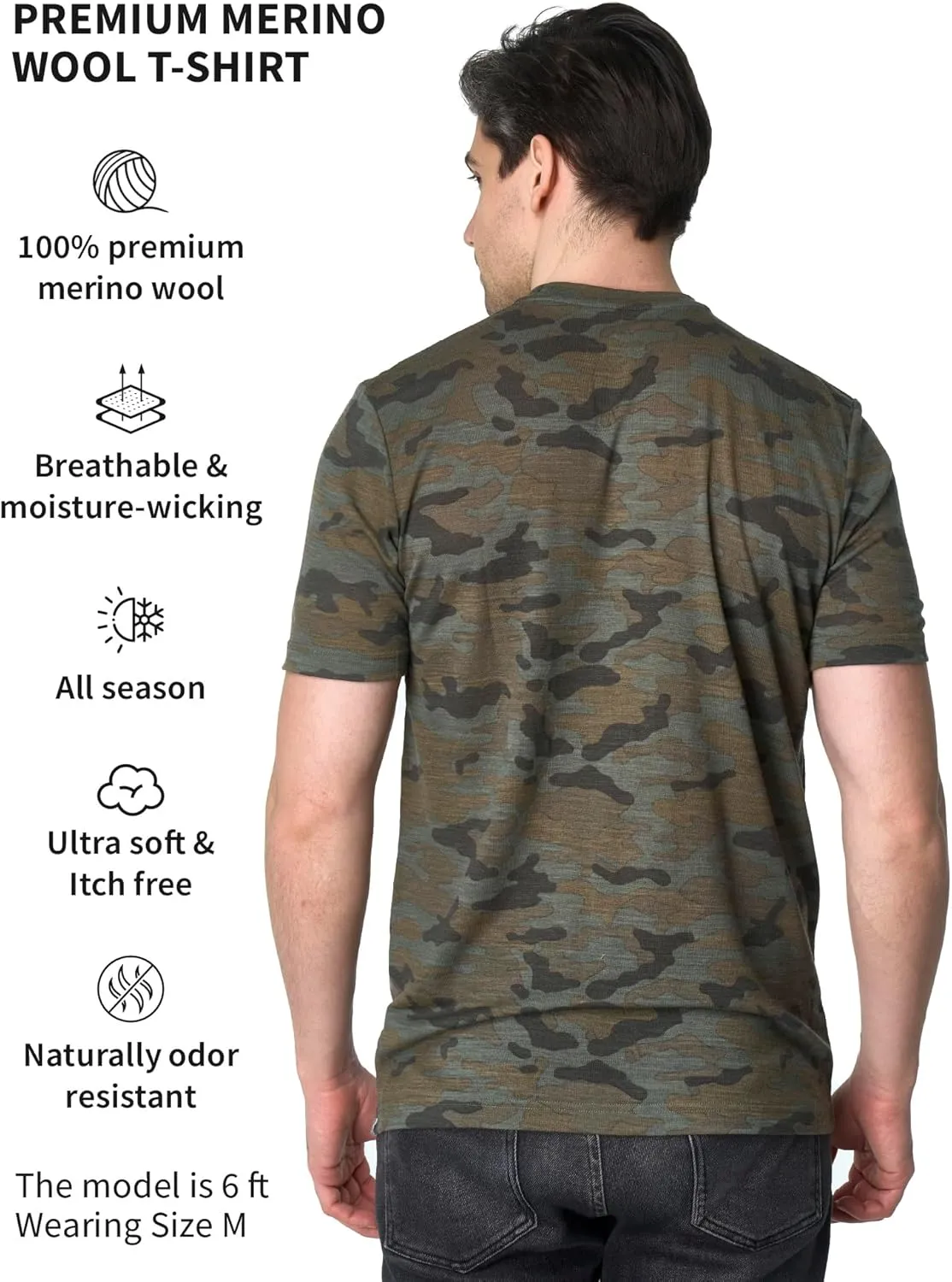 Merino.tech Merino Wool T-Shirt Mens - 100% Organic Merino Wool Undershirt Thermal Shirts for Men and Hiking Socks