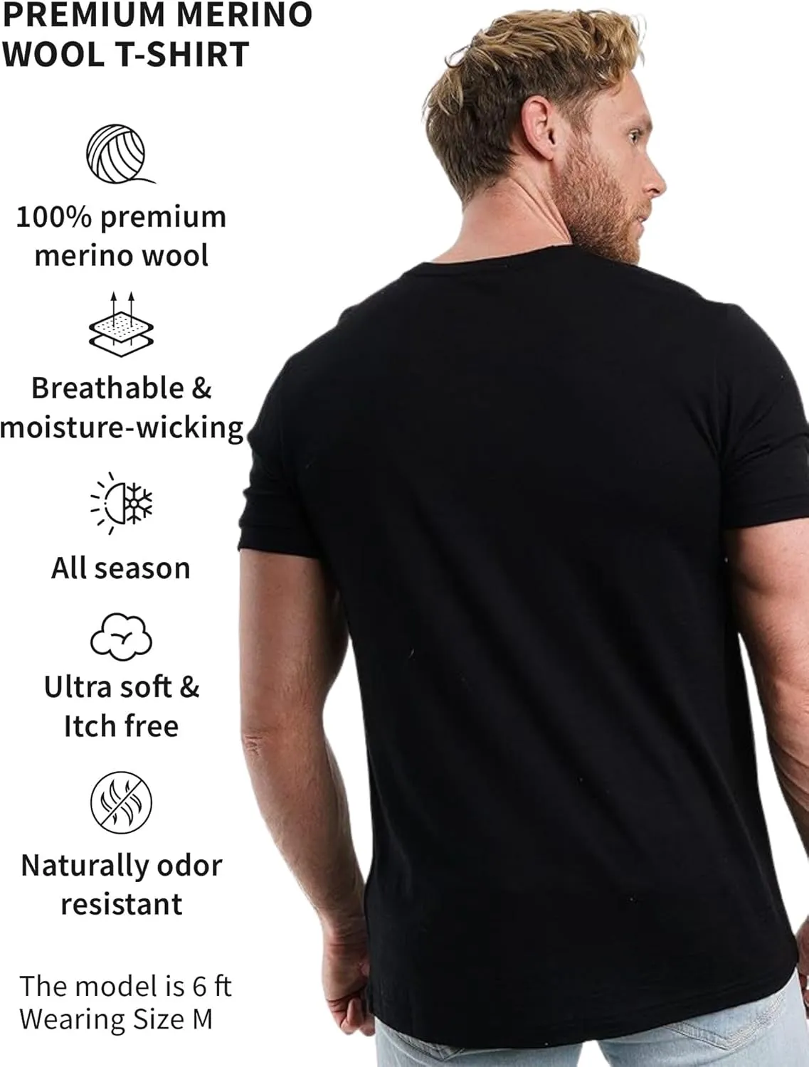 Merino.tech Merino Wool T-Shirt Mens - 100% Organic Merino Wool Undershirt Thermal Shirts for Men and Hiking Socks