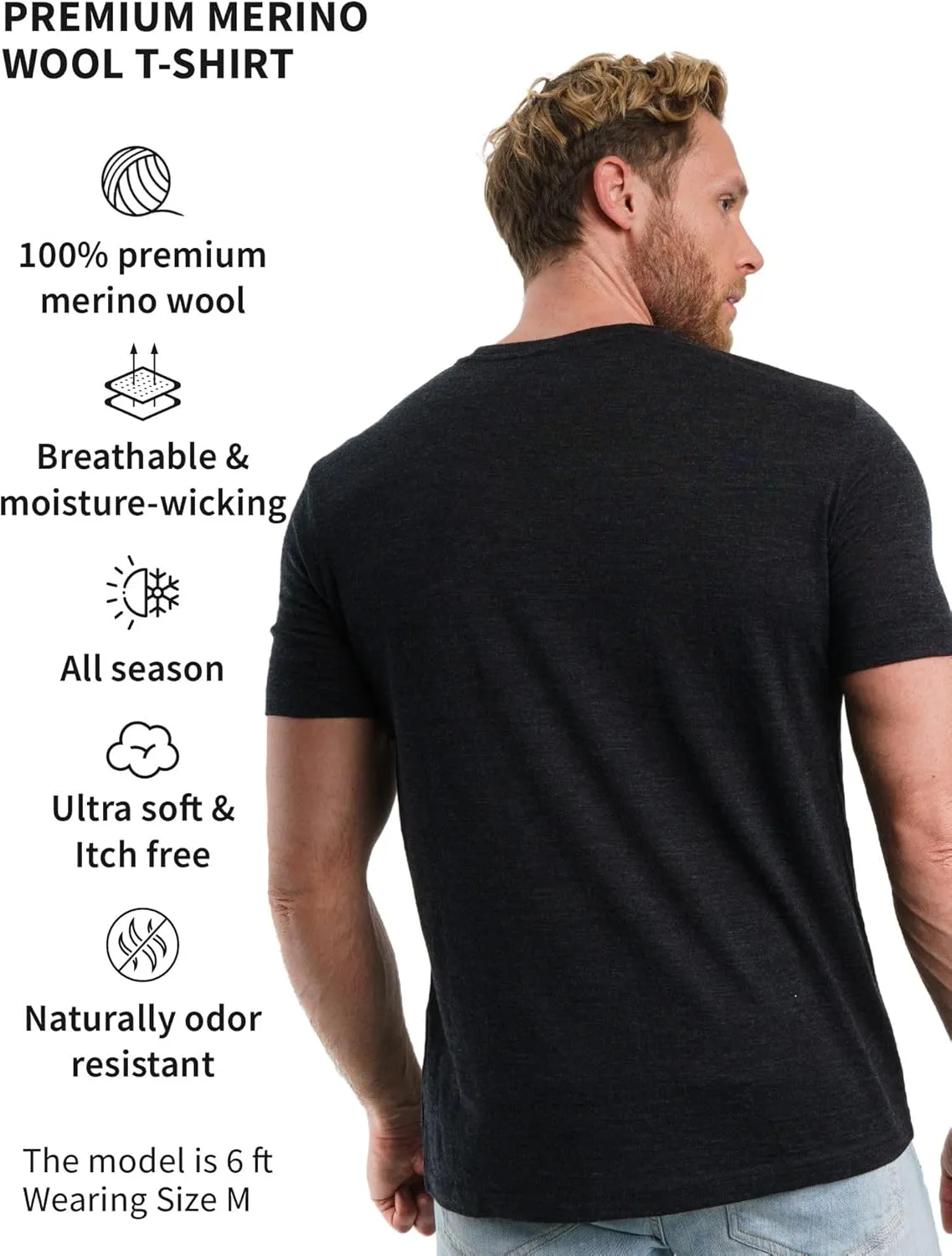 Merino.tech Merino Wool T-Shirt Mens - 100% Organic Merino Wool Undershirt Thermal Shirts for Men and Hiking Socks