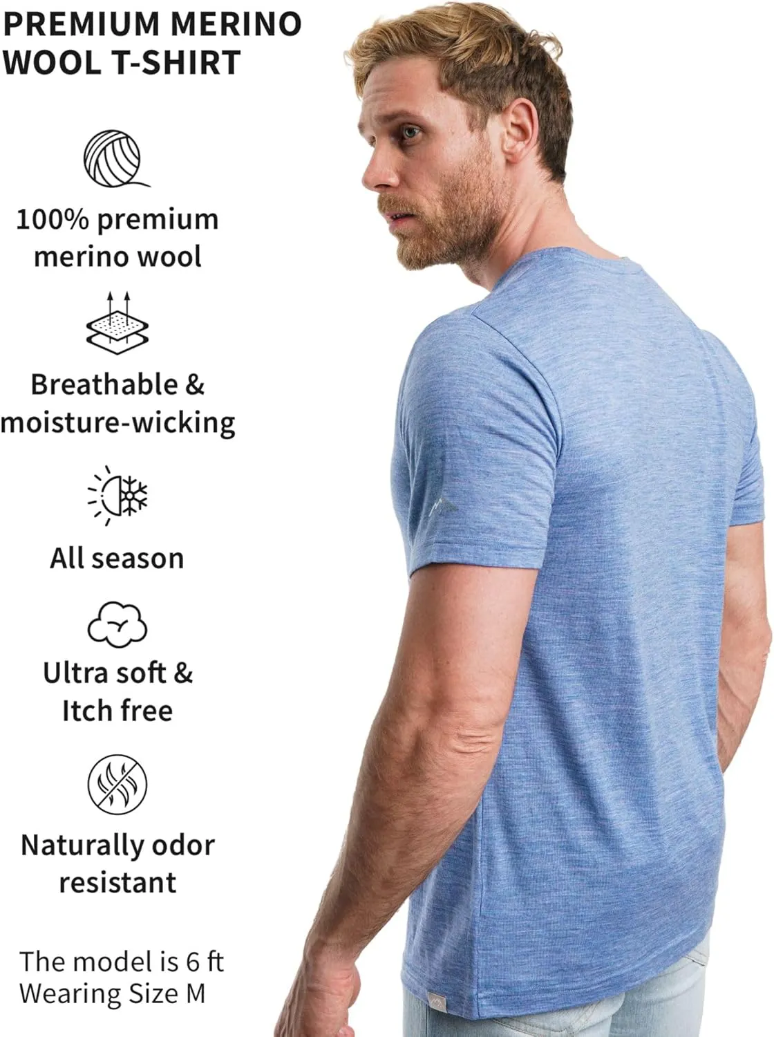 Merino.tech Merino Wool T-Shirt Mens - 100% Organic Merino Wool Undershirt Thermal Shirts for Men and Hiking Socks