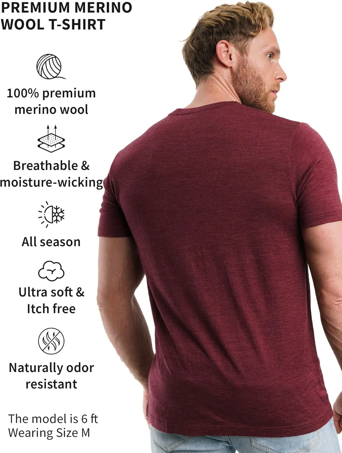 Merino.tech Merino Wool T-Shirt Mens - 100% Organic Merino Wool Undershirt Thermal Shirts for Men and Hiking Socks