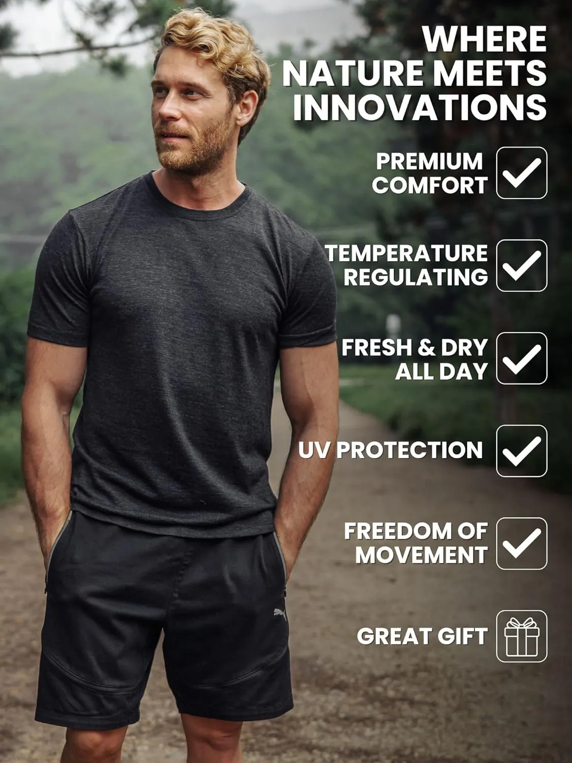 Merino.tech Merino Wool T-Shirt Mens - 100% Organic Merino Wool Undershirt Thermal Shirts for Men and Hiking Socks