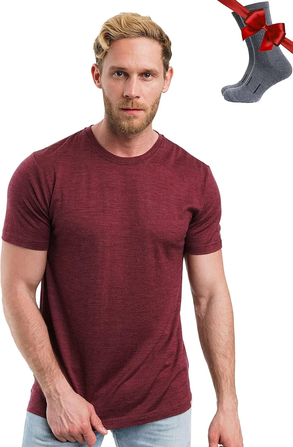 Merino.tech Merino Wool T-Shirt Mens - 100% Organic Merino Wool Undershirt Thermal Shirts for Men and Hiking Socks