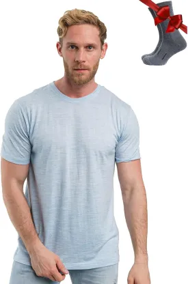 Merino.tech Merino Wool T-Shirt Mens - 100% Organic Merino Wool Undershirt Thermal Shirts for Men and Hiking Socks