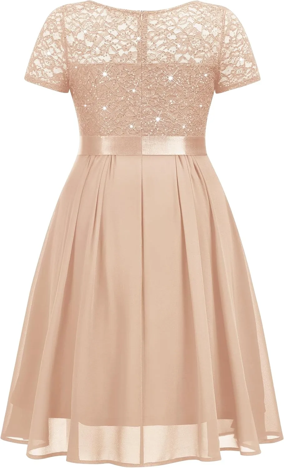 MISSMAY Women's Plus Size Sequins Lace Contrast Chiffon V Neck Flowy Cocktail Party Prom Midi Dress