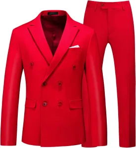 MOGU Mens 2 Piece Double Breasted Suit Slim Fit Tuxedo Blazer and Pants for Wedding Prom Homecoming