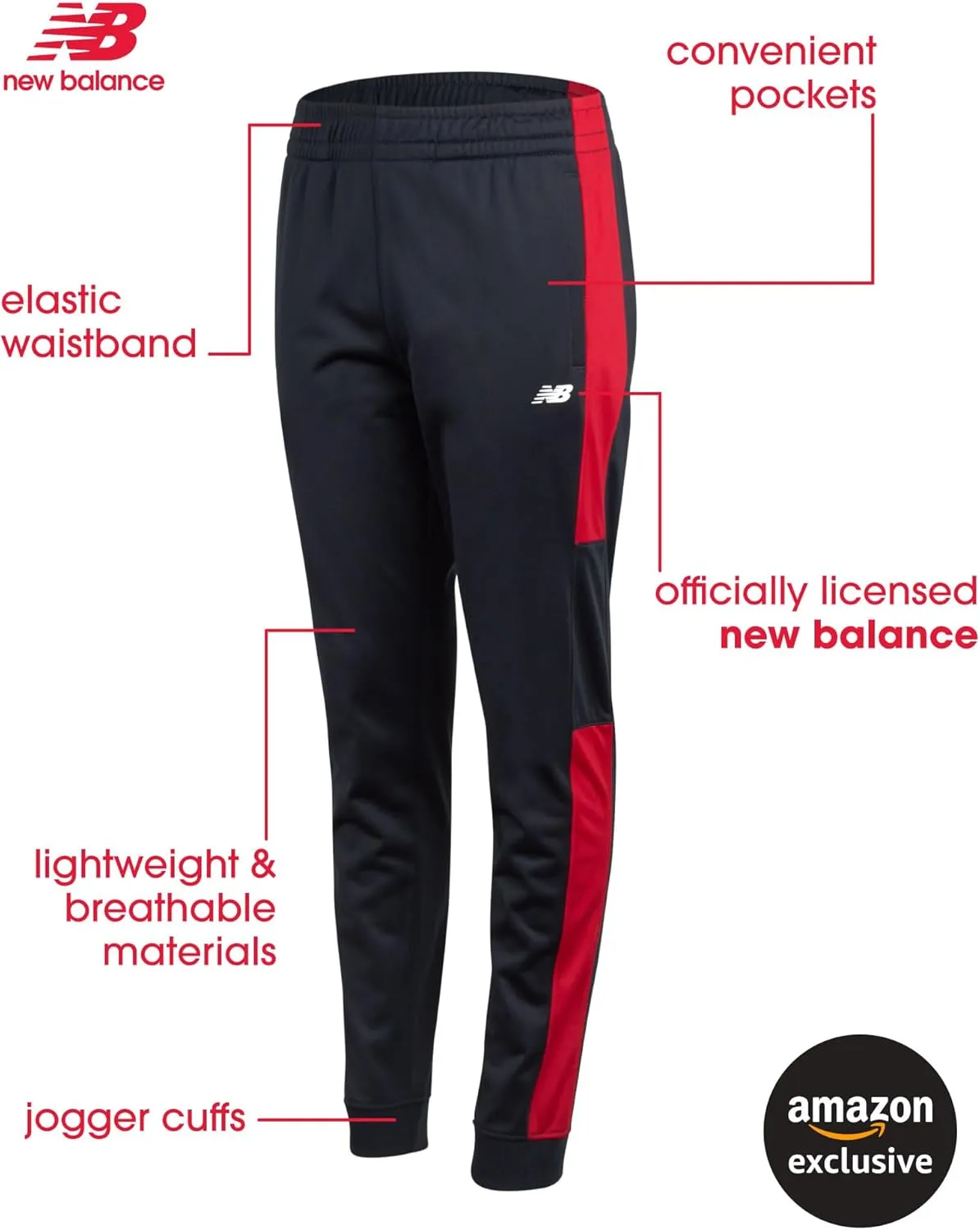 New Balance Boys Sweatpants - 2 Pack Performance Tricot Activewear Boys Joggers Athletic Pants with Zip Pockets (Size: 4-20)