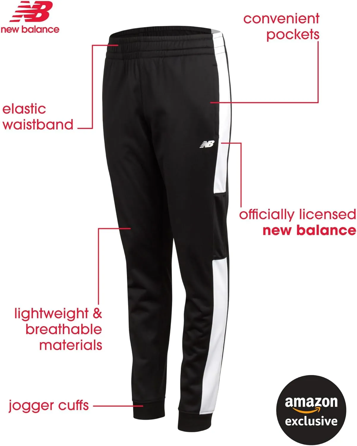 New Balance Boys Sweatpants - 2 Pack Performance Tricot Activewear Boys Joggers Athletic Pants with Zip Pockets (Size: 4-20)
