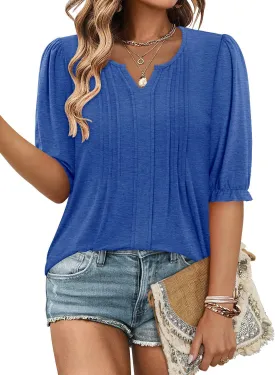 ONLYSHE Women's 3/4 Length Shirts Summer Floral Tunic Tops V Neck Shirts Loose Fit Henly Blouse for Leggings